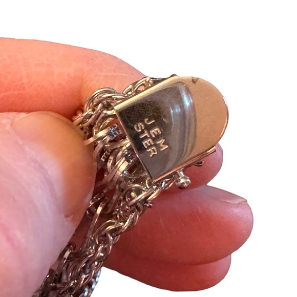 Vintage rhodium plated fancy link charm bracelet JEM Sterling silver 925 - Picture 3 of 8